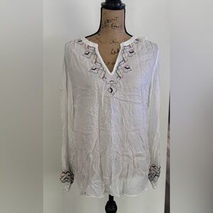 LOFT White Blouse with Colorful Embroidery